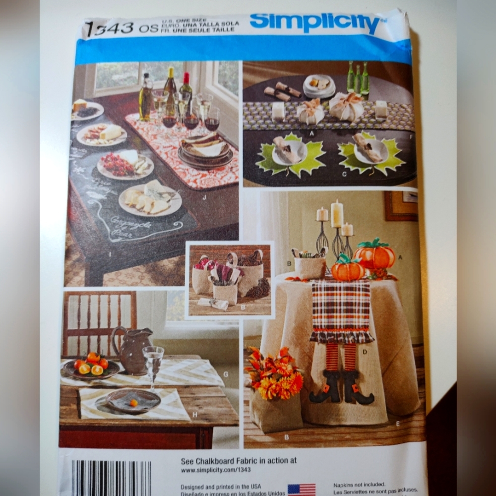 Simplicity 1343 Tableware Tablecloth Table Runner Placemat Patterns Uncut